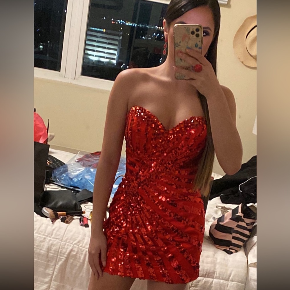 Mini Red embellished dress